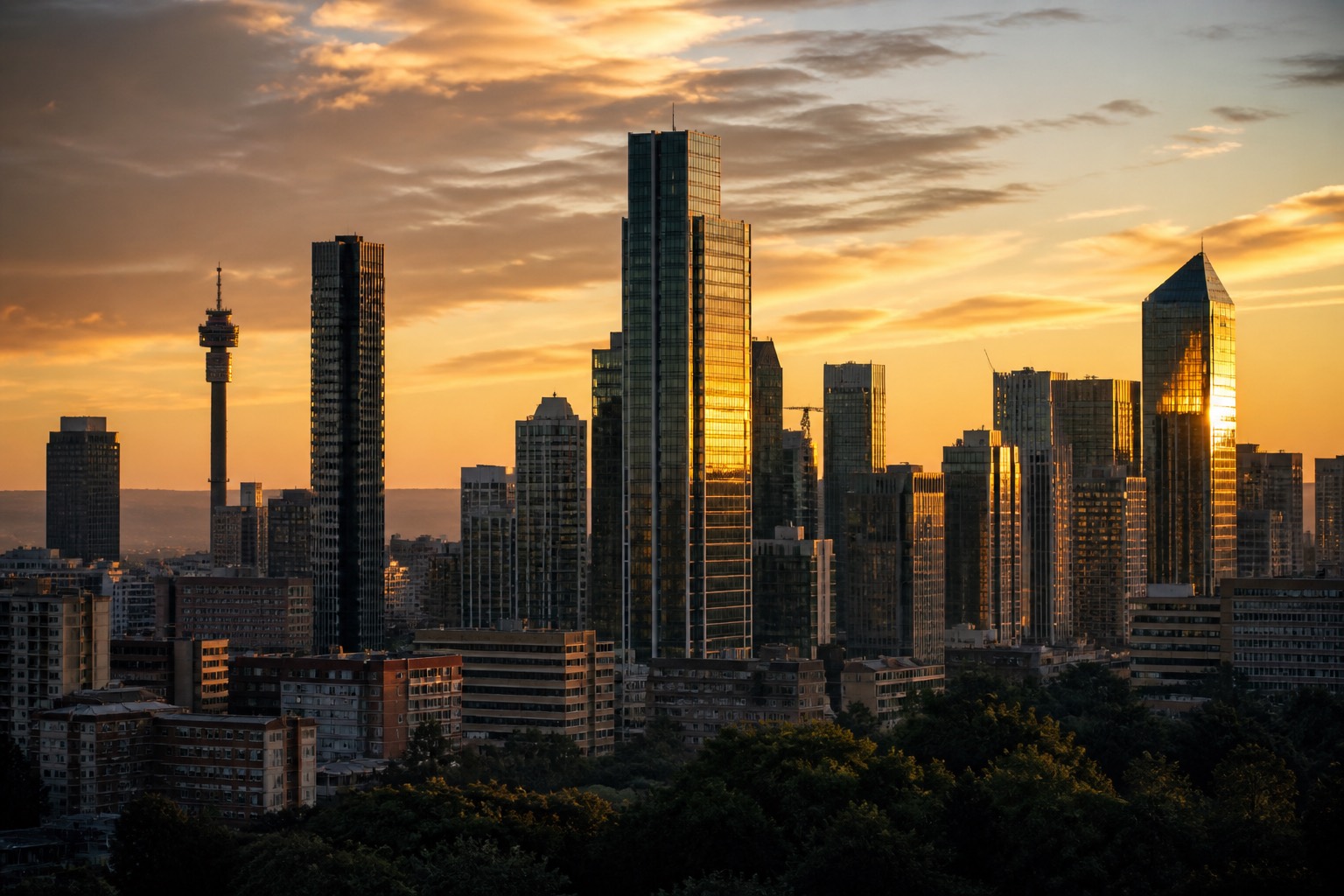 African city skyline at dusk
